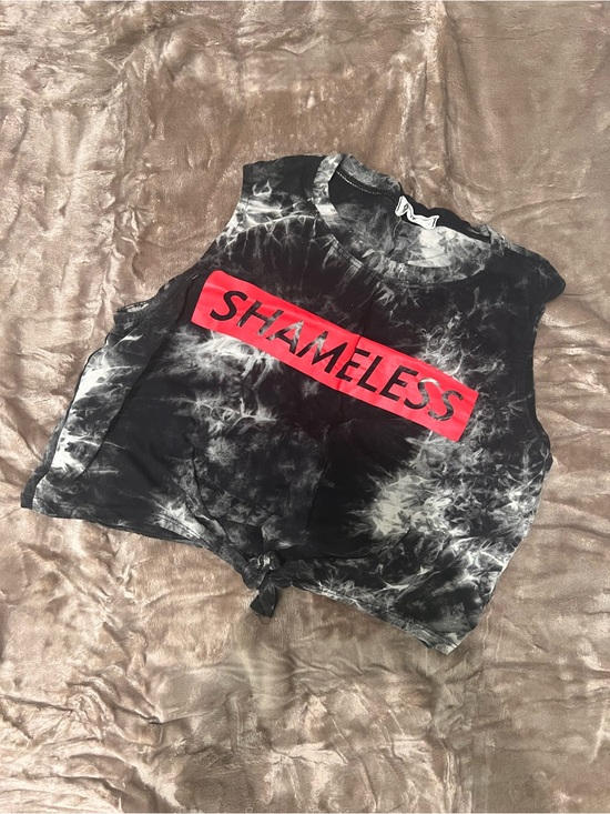 Tops - Tie-Dye 'SHAMELESS' Crop Tank with Red Logo